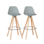 2 PU Leather Padded Barstools (Light Grey/Wood) with Metal Footrest - Furniture > Bar Stools & Chairs > Table & Bar