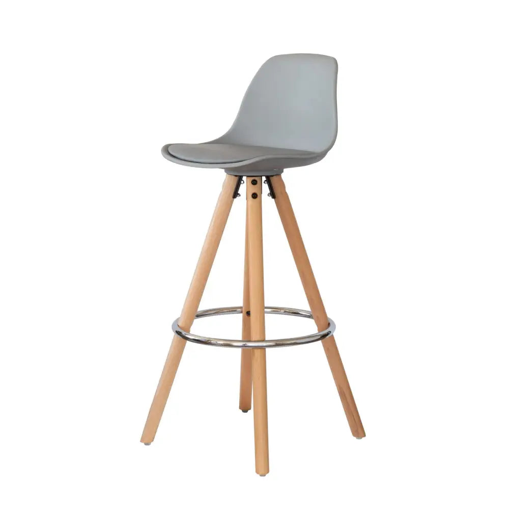 2 PU Leather Padded Barstools (Light Grey/Wood) with Metal Footrest - Furniture > Bar Stools & Chairs > Table & Bar