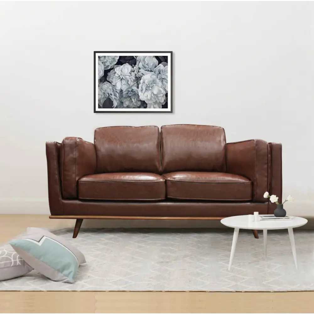 2 Seater Faux Leather Sofa Brown Modern Lounge Set for Living Room Couch with Wooden Frame - Furniture > Sofas