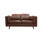 2 Seater Faux Leather Sofa Brown Modern Lounge Set for Living Room Couch with Wooden Frame - Furniture > Sofas