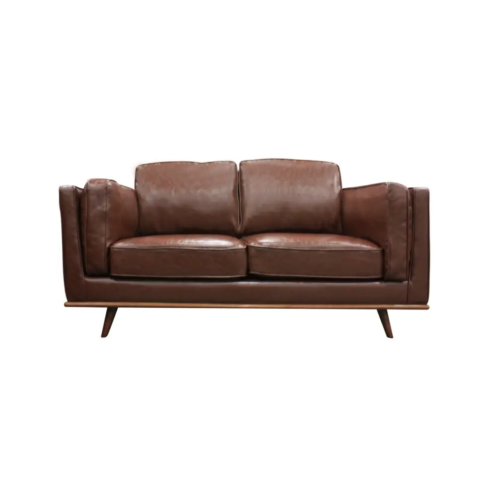 2 Seater Faux Leather Sofa Brown Modern Lounge Set for Living Room Couch with Wooden Frame - Furniture > Sofas