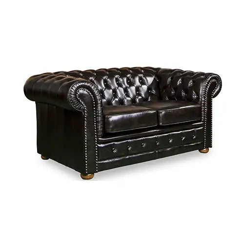 2 Seater Genuine Leather Upholstery Deep Quilting Pocket Spring Button Studding Sofa Lounge Set for Living Room Couch