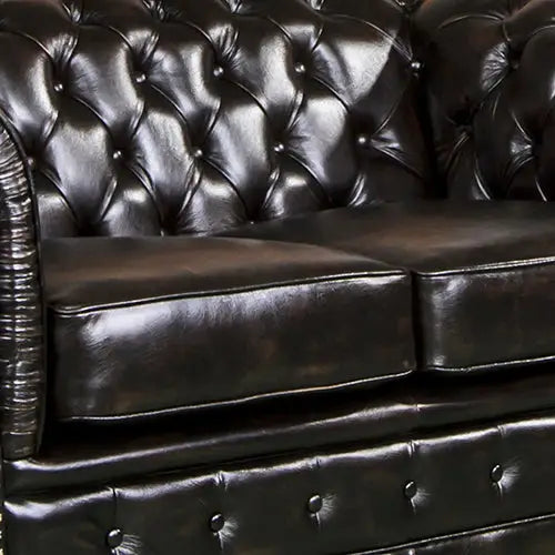 2 Seater Genuine Leather Upholstery Deep Quilting Pocket Spring Button Studding Sofa Lounge Set for Living Room Couch