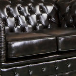 2 Seater Genuine Leather Upholstery Deep Quilting Pocket Spring Button Studding Sofa Lounge Set for Living Room Couch