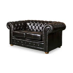 2 Seater Genuine Leather Upholstery Deep Quilting Pocket Spring Button Studding Sofa Lounge Set for Living Room Couch