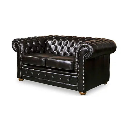 2 Seater Genuine Leather Upholstery Deep Quilting Pocket Spring Button Studding Sofa Lounge Set for Living Room Couch
