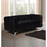 2 Seater Sofa Classic Button Tufted Lounge in Black Velvet Fabric with Metal Legs - Furniture > Sofas