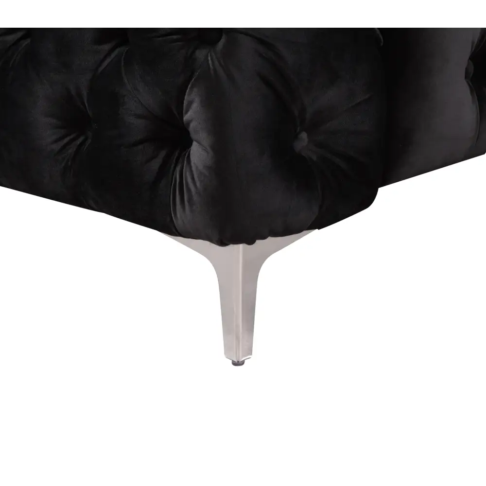 2 Seater Sofa Classic Button Tufted Lounge in Black Velvet Fabric with Metal Legs - Furniture > Sofas