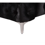 2 Seater Sofa Classic Button Tufted Lounge in Black Velvet Fabric with Metal Legs - Furniture > Sofas