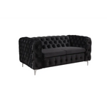 2 Seater Sofa Classic Button Tufted Lounge in Black Velvet Fabric with Metal Legs - Furniture > Sofas