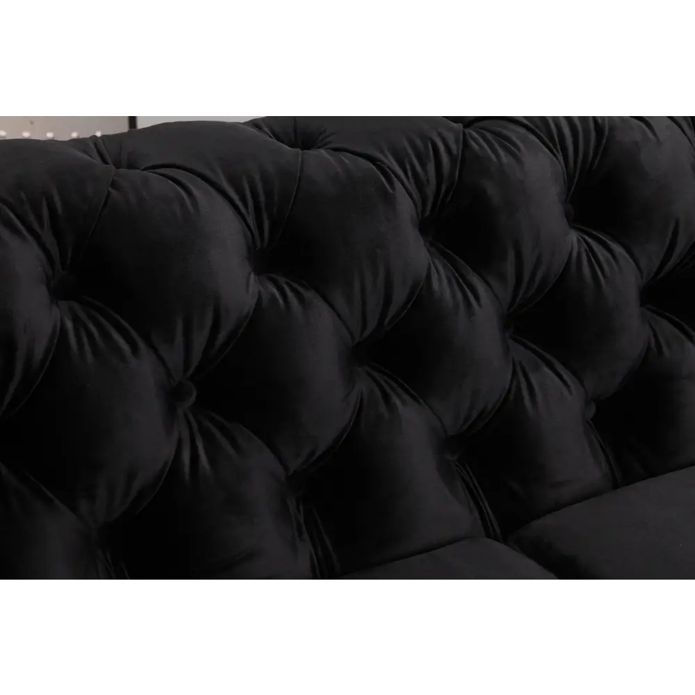 2 Seater Sofa Classic Button Tufted Lounge in Black Velvet Fabric with Metal Legs - Furniture > Sofas
