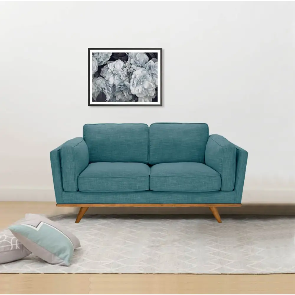 2 Seater Sofa Teal Fabric Lounge Set for Living Room Couch with Wooden Frame - Furniture > Living Room