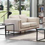 2 Seater Sofa Beige Fabric Modern Lounge Set for Living Room Couch with Wooden Frame - Furniture > Sofas