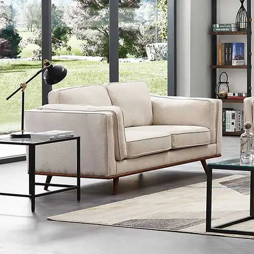 2 Seater Sofa Beige Fabric Modern Lounge Set for Living Room Couch with Wooden Frame - Furniture > Sofas