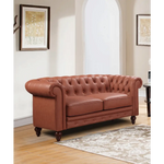 2 Seater Brown Sofa Lounge Chesterfireld Style Button Tufted in Faux Leather - Furniture > Sofas