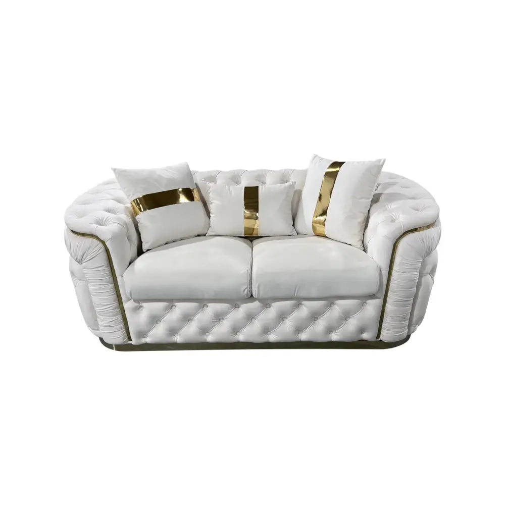 2 Seater Sofa Velvet Fabric Solid Wood construction Gold Stainless Steel Trim - Beige - Furniture > Sofas > Sofas &