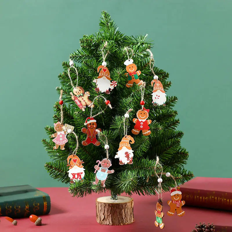 (2 set)Christmas Gingerbread Ornaments Set - Festive Wooden Decorations for Tree Set of 12 - Occasions > Christmas >