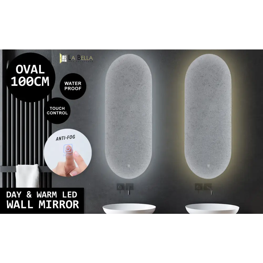 2 Set LED Wall Mirror Oval Anti-Fog Bathroom 45x100cm - Home & Garden > Decor > Mirrors