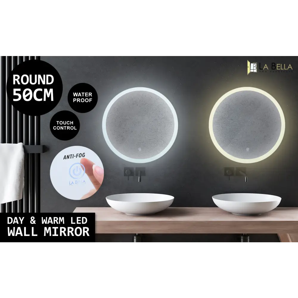 2 Set LED Wall Mirror Round Anti-Fog Bathroom 50cm - Home & Garden > Decor > Mirrors