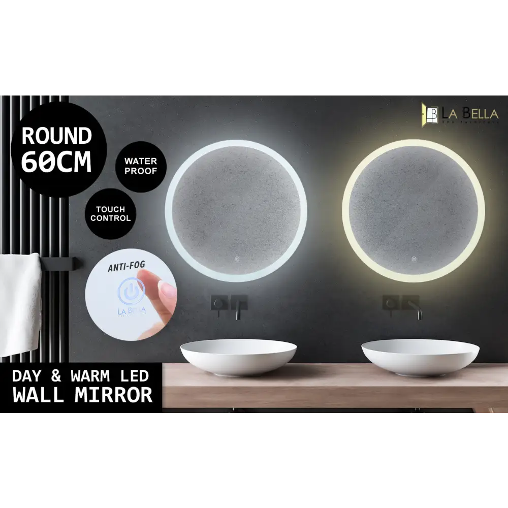 2 Set LED Wall Mirror Round Anti-Fog Bathroom 60cm - Home & Garden > Decor > Mirrors