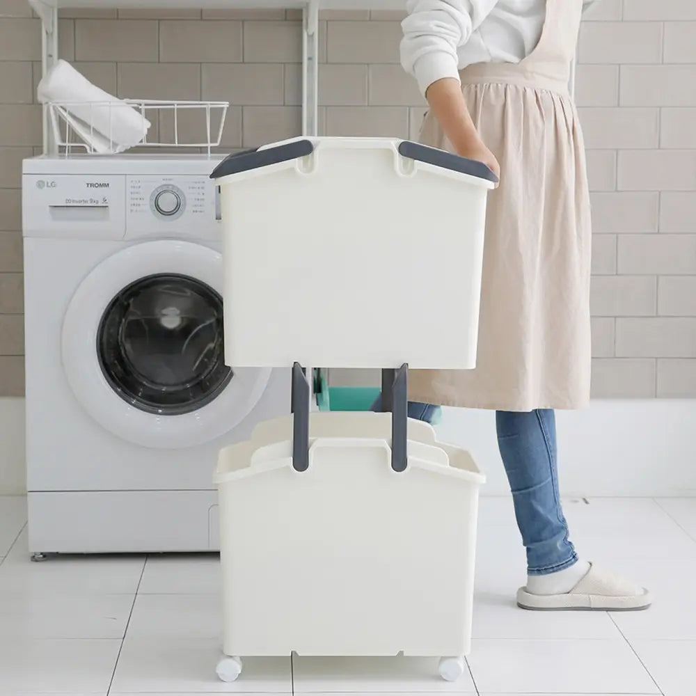 2 Set Stackable Multipurpose Laundry Basket Ivory - Home & Garden > Kitchen Bins