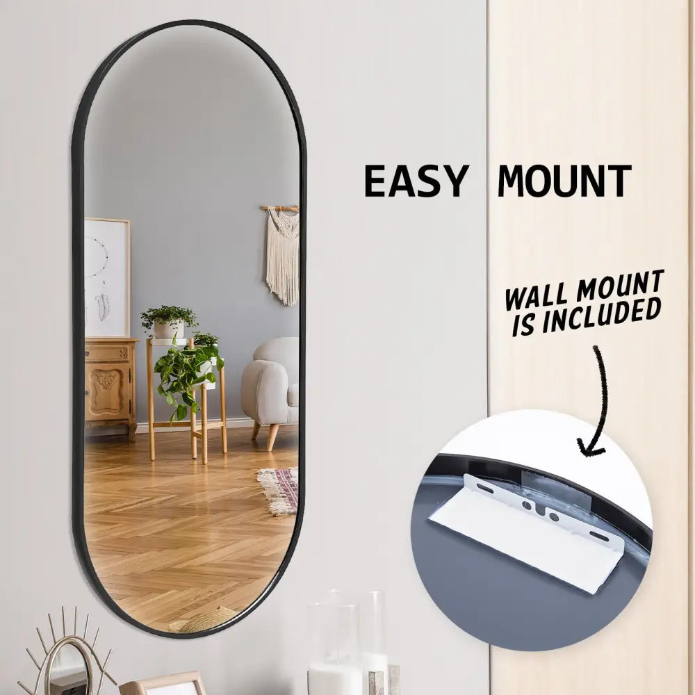 2 Set Wall Mirror Oval Aluminum Frame Bathroom 45x100cm BLACK - Home & Garden > Decor > Mirrors