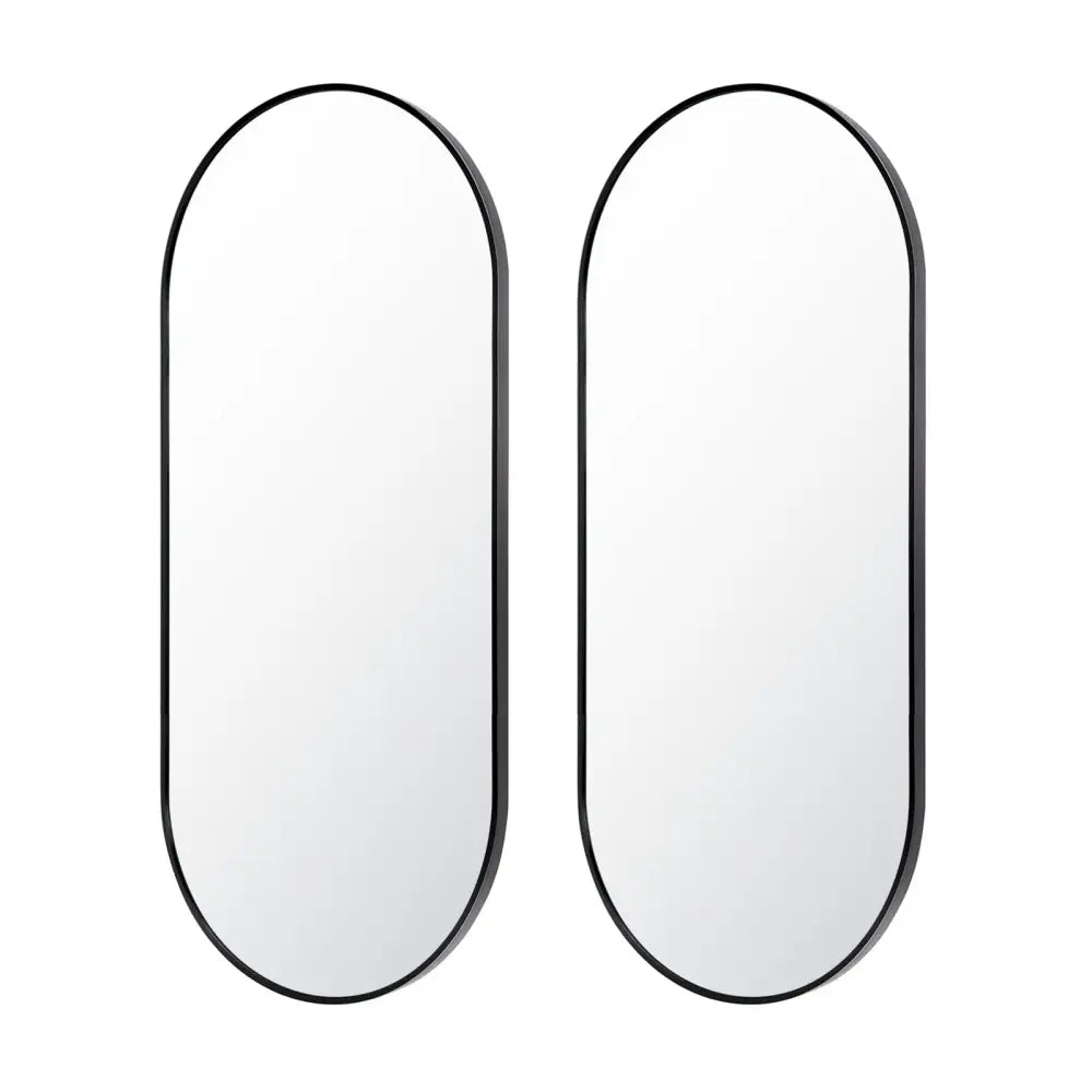 2 Set Wall Mirror Oval Aluminum Frame Bathroom 45x100cm BLACK - Home & Garden > Decor > Mirrors