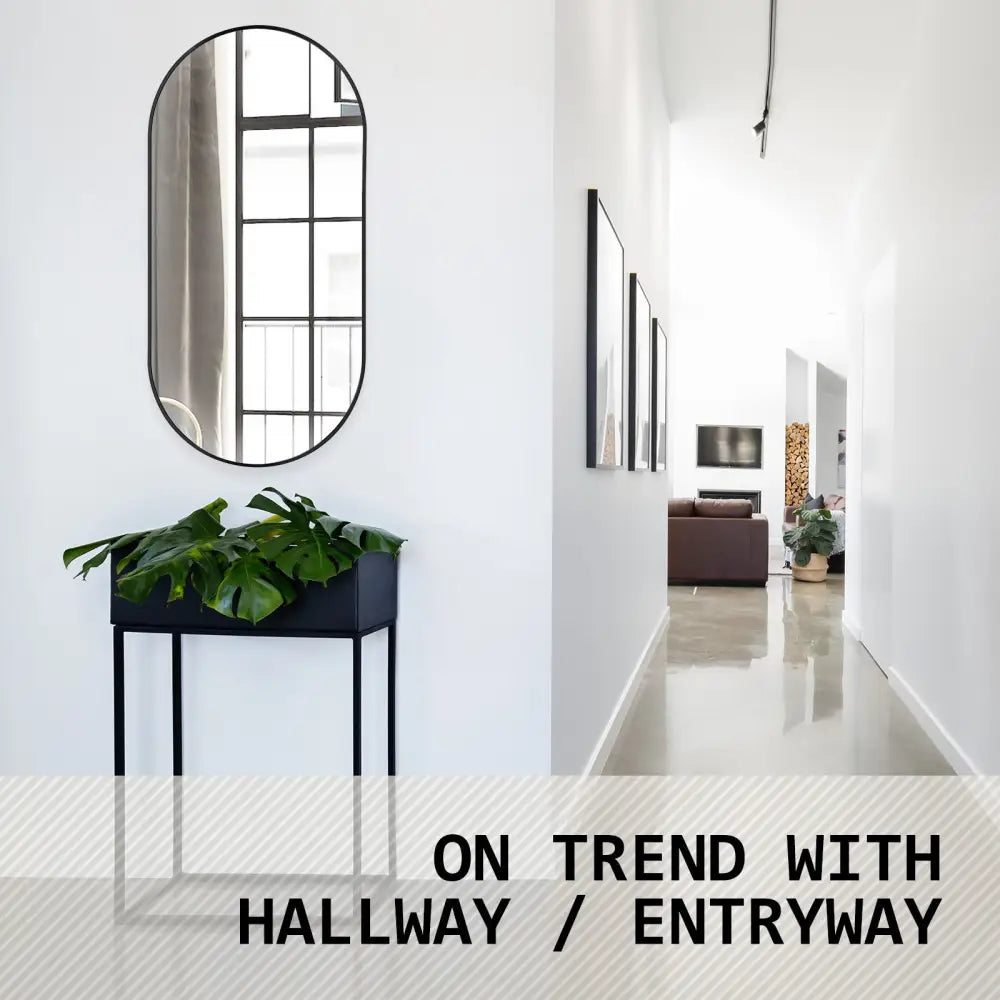 2 Set Wall Mirror Oval Aluminum Frame Bathroom 45x100cm BLACK - Home & Garden > Decor > Mirrors