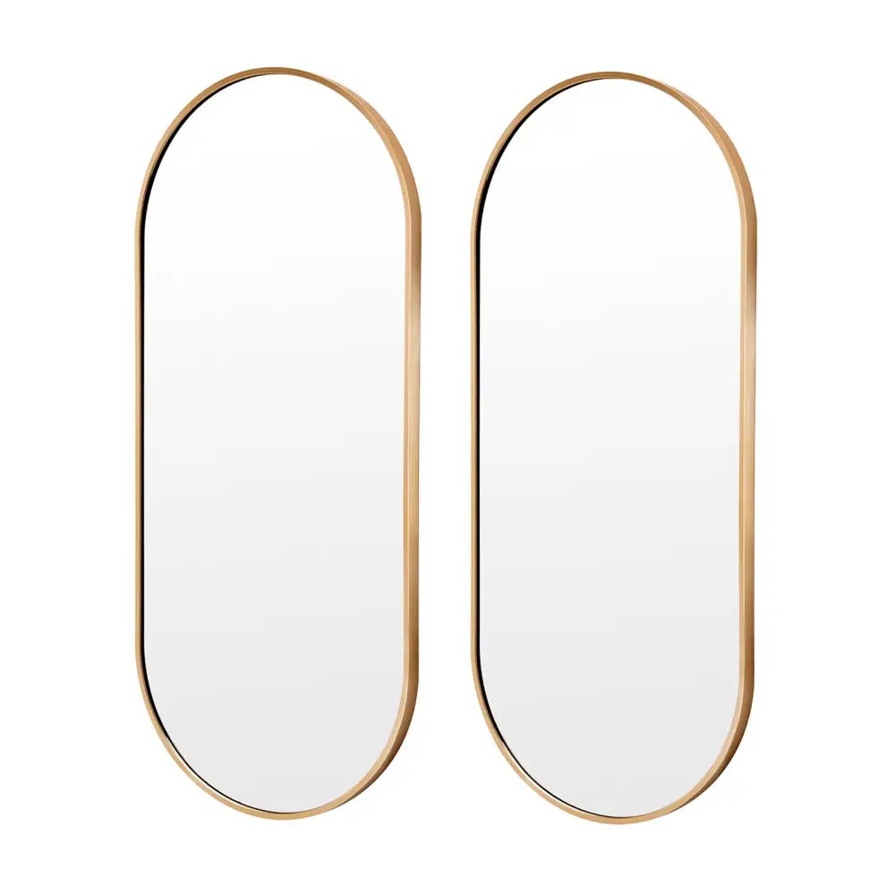2 Set Wall Mirror Oval Aluminum Frame Bathroom 45x100cm GOLD - Home & Garden > Decor > Mirrors