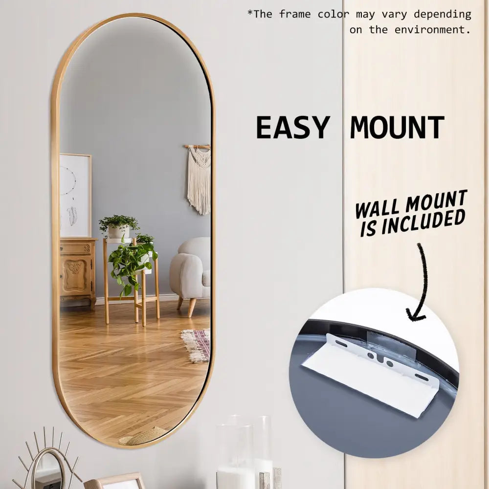 2 Set Wall Mirror Oval Aluminum Frame Bathroom 45x100cm GOLD - Home & Garden > Decor > Mirrors