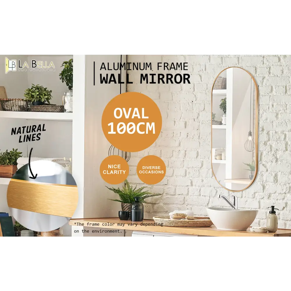 2 Set Wall Mirror Oval Aluminum Frame Bathroom 45x100cm GOLD - Home & Garden > Decor > Mirrors
