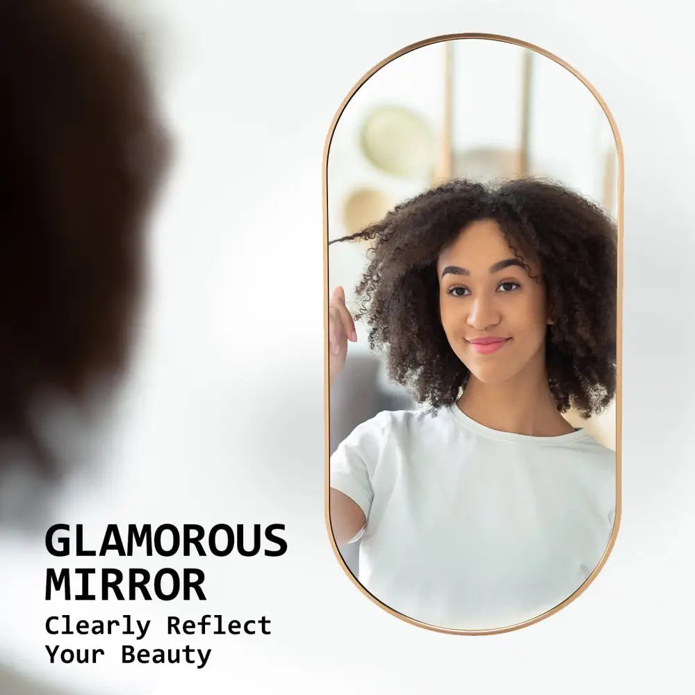 2 Set Wall Mirror Oval Aluminum Frame Bathroom 45x100cm GOLD - Home & Garden > Decor > Mirrors