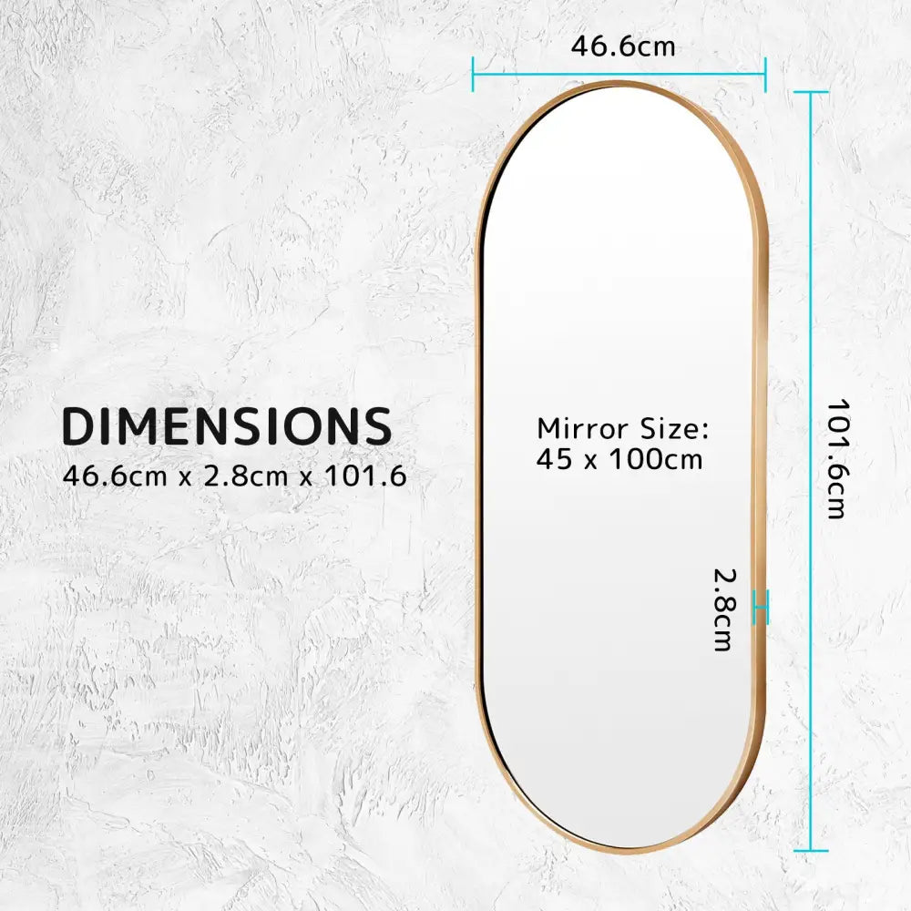 2 Set Wall Mirror Oval Aluminum Frame Bathroom 45x100cm GOLD - Home & Garden > Decor > Mirrors