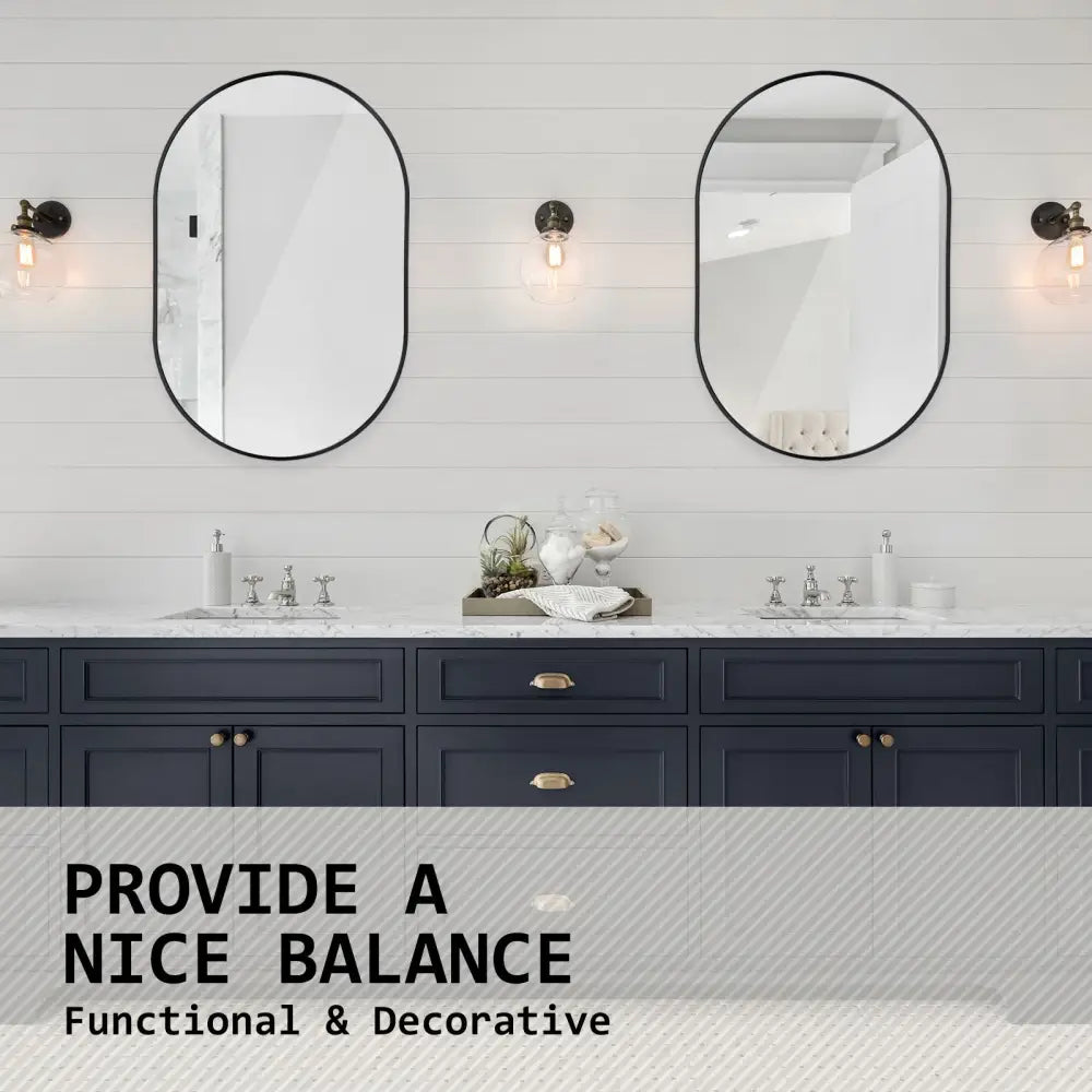 2 Set Wall Mirror Oval Aluminum Frame Bathroom 50x75cm BLACK - Home & Garden > Decor > Mirrors
