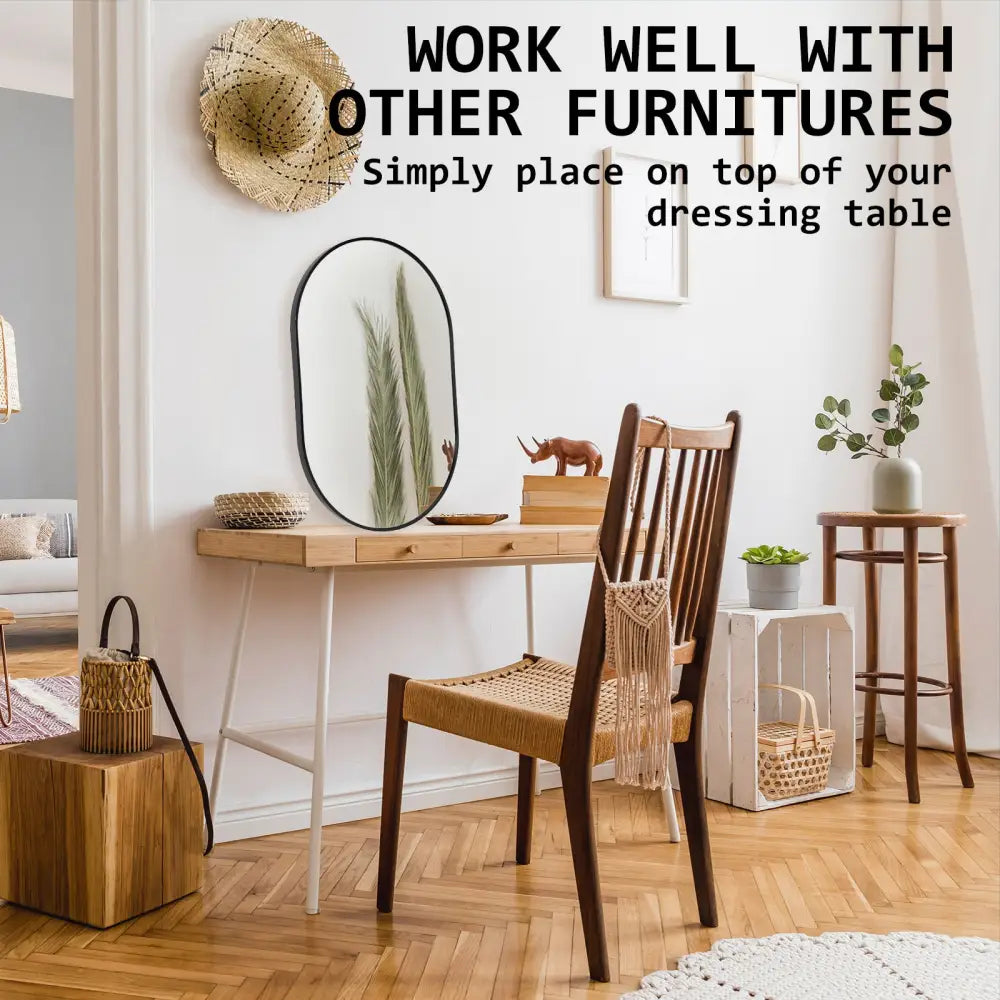 2 Set Wall Mirror Oval Aluminum Frame Bathroom 50x75cm BLACK - Home & Garden > Decor > Mirrors