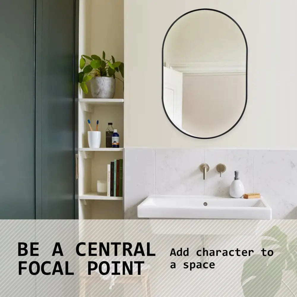 2 Set Wall Mirror Oval Aluminum Frame Bathroom 50x75cm BLACK - Home & Garden > Decor > Mirrors