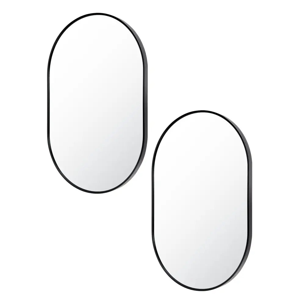 2 Set Wall Mirror Oval Aluminum Frame Bathroom 50x75cm BLACK - Home & Garden > Decor > Mirrors