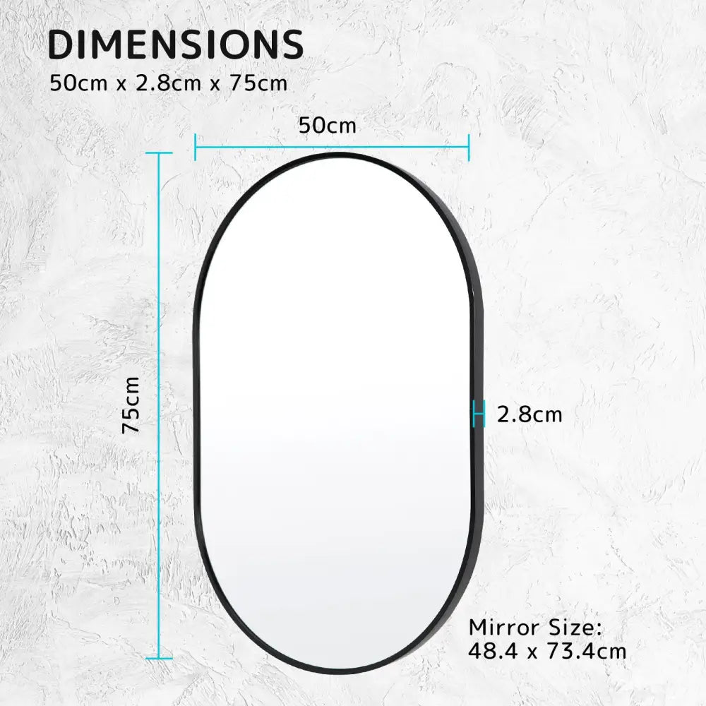 2 Set Wall Mirror Oval Aluminum Frame Bathroom 50x75cm BLACK - Home & Garden > Decor > Mirrors