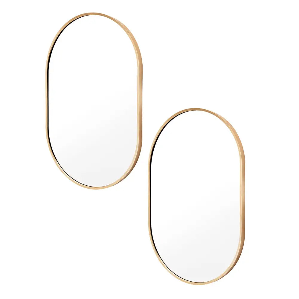 2 Set Wall Mirror Oval Aluminum Frame Bathroom 50x75cm GOLD - Home & Garden > Decor > Mirrors