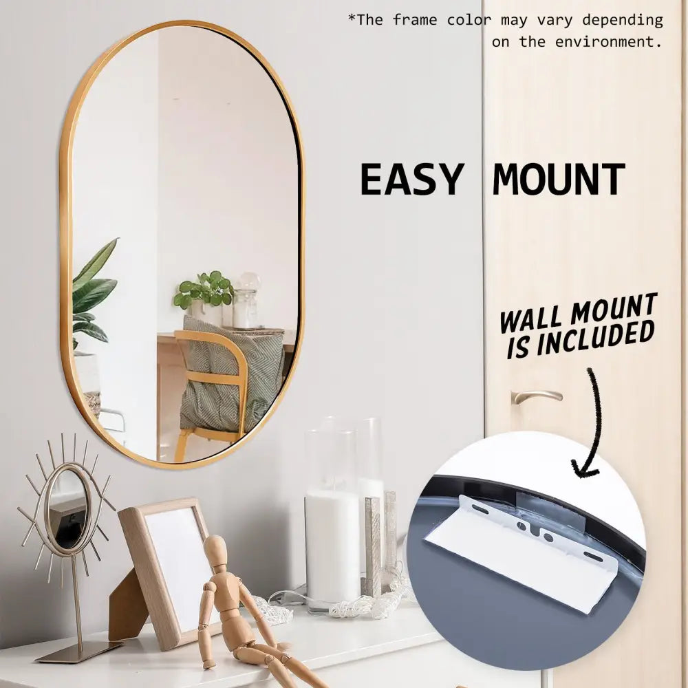 2 Set Wall Mirror Oval Aluminum Frame Bathroom 50x75cm GOLD - Home & Garden > Decor > Mirrors