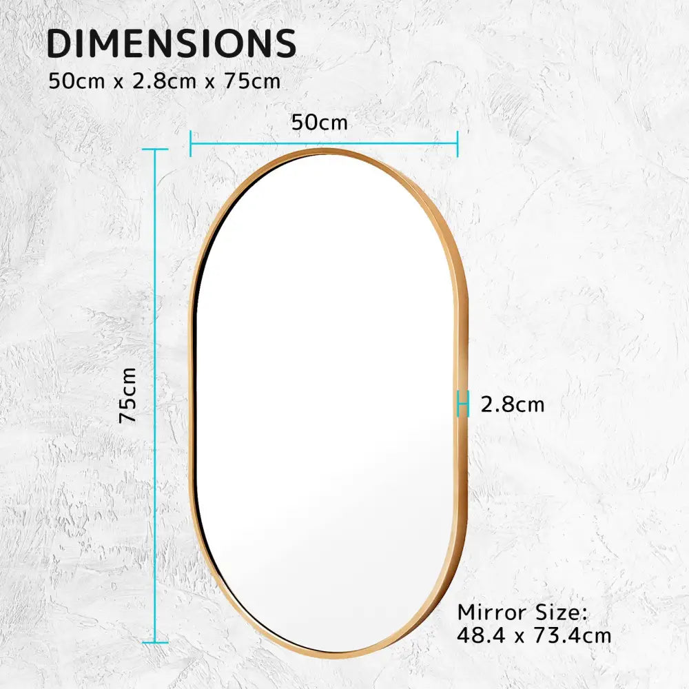 2 Set Wall Mirror Oval Aluminum Frame Bathroom 50x75cm GOLD - Home & Garden > Decor > Mirrors