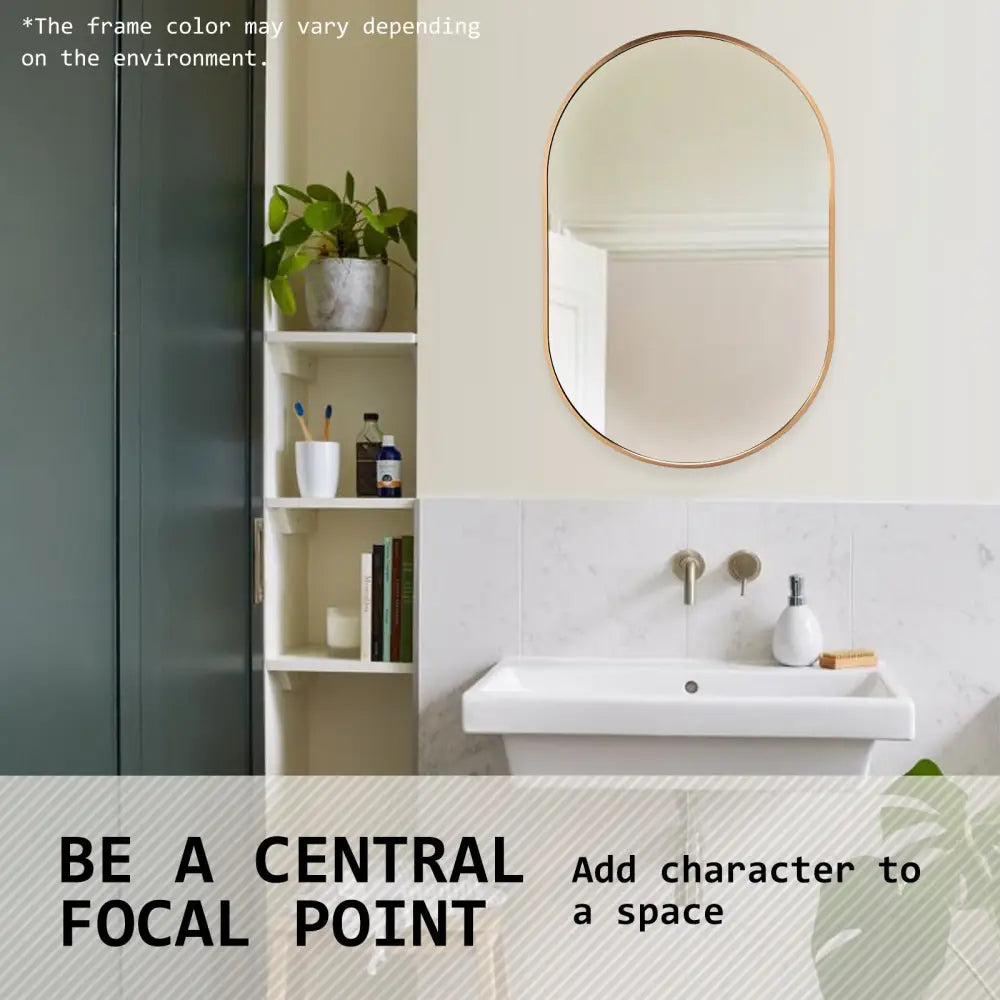 2 Set Wall Mirror Oval Aluminum Frame Bathroom 50x75cm GOLD - Home & Garden > Decor > Mirrors