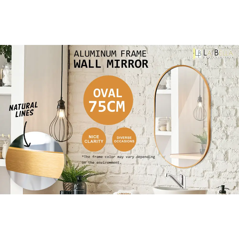 2 Set Wall Mirror Oval Aluminum Frame Bathroom 50x75cm GOLD - Home & Garden > Decor > Mirrors