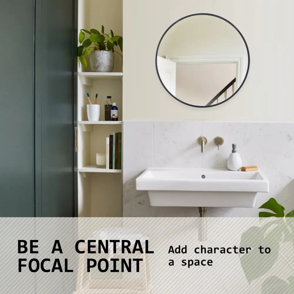 2 Set Wall Mirror Round Aluminum Frame Bathroom 50cm BLACK - Home & Garden > Decor > Mirrors