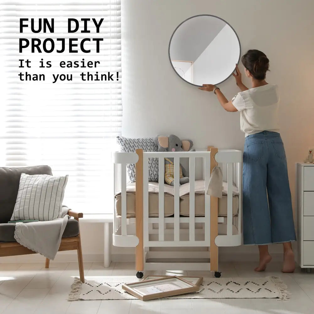 2 Set Wall Mirror Round Aluminum Frame Bathroom 50cm BLACK - Home & Garden > Decor > Mirrors