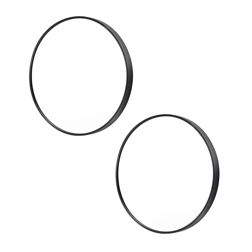2 Set Wall Mirror Round Aluminum Frame Bathroom 50cm BLACK - Home & Garden > Decor > Mirrors