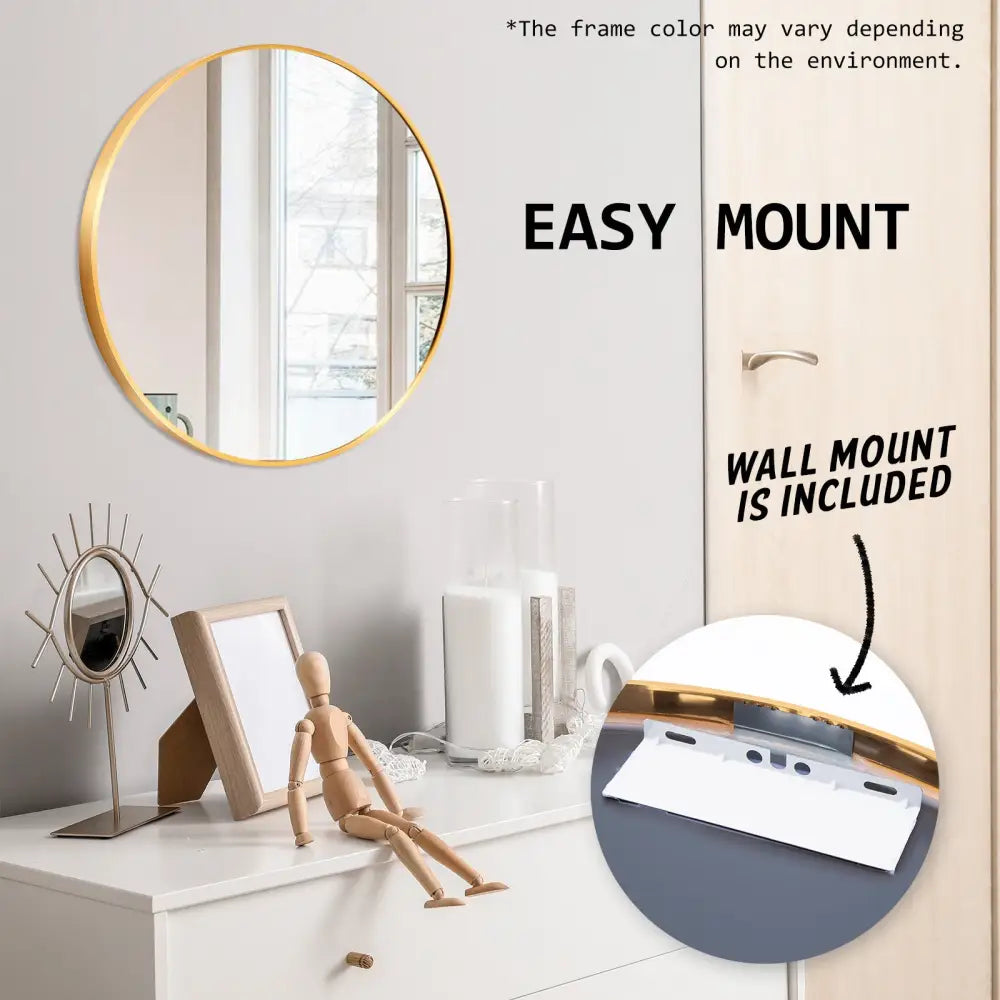 2 Set Wall Mirror Round Aluminum Frame Bathroom 50cm GOLD - Home & Garden > Decor > Mirrors
