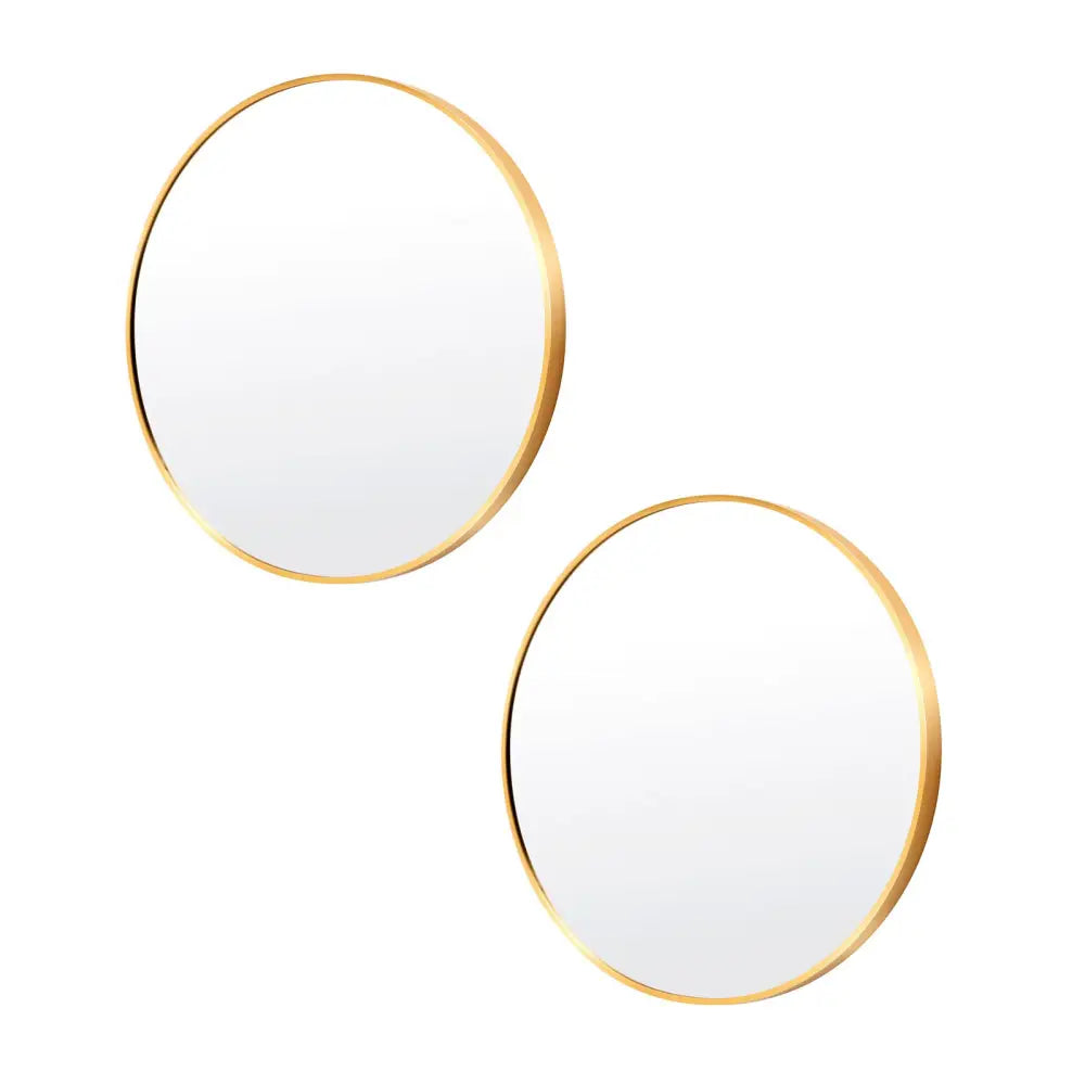 2 Set Wall Mirror Round Aluminum Frame Bathroom 50cm GOLD - Home & Garden > Decor > Mirrors