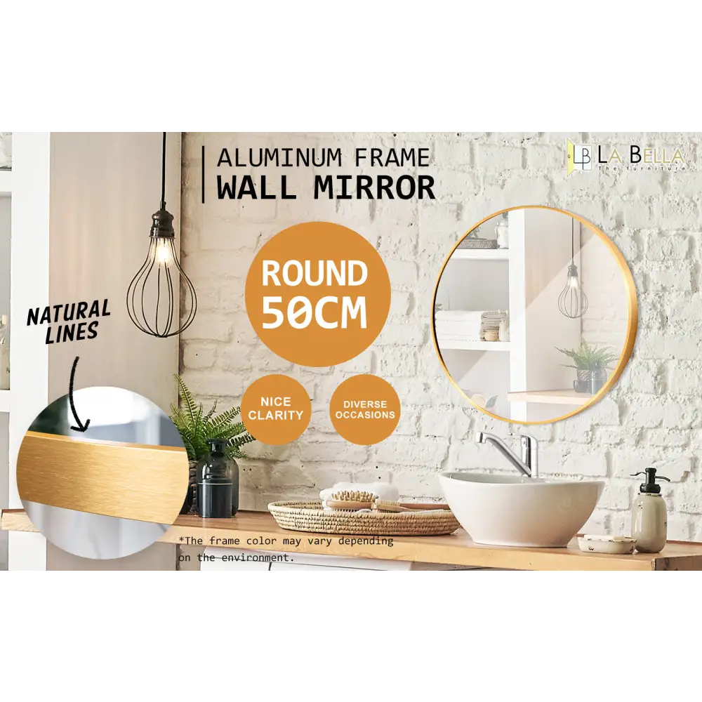 2 Set Wall Mirror Round Aluminum Frame Bathroom 50cm GOLD - Home & Garden > Decor > Mirrors
