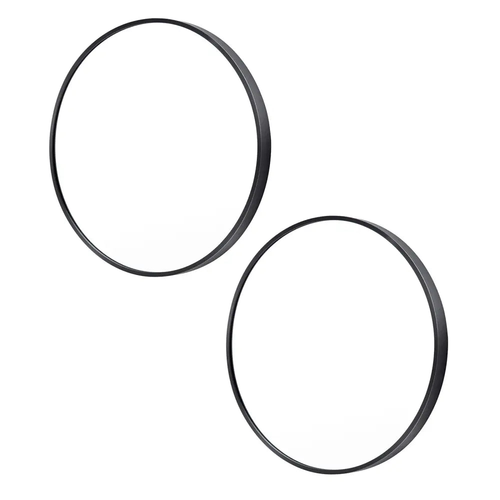 2 Set Wall Mirror Round Aluminum Frame Bathroom 60cm BLACK - Home & Garden > Decor > Mirrors